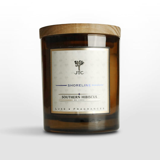 Southern Hibiscus Luxe Candle in Amber Colored Glass
